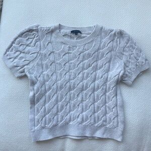 1 STATE Cable Knit Short Sleeve Sweater — Light Gray